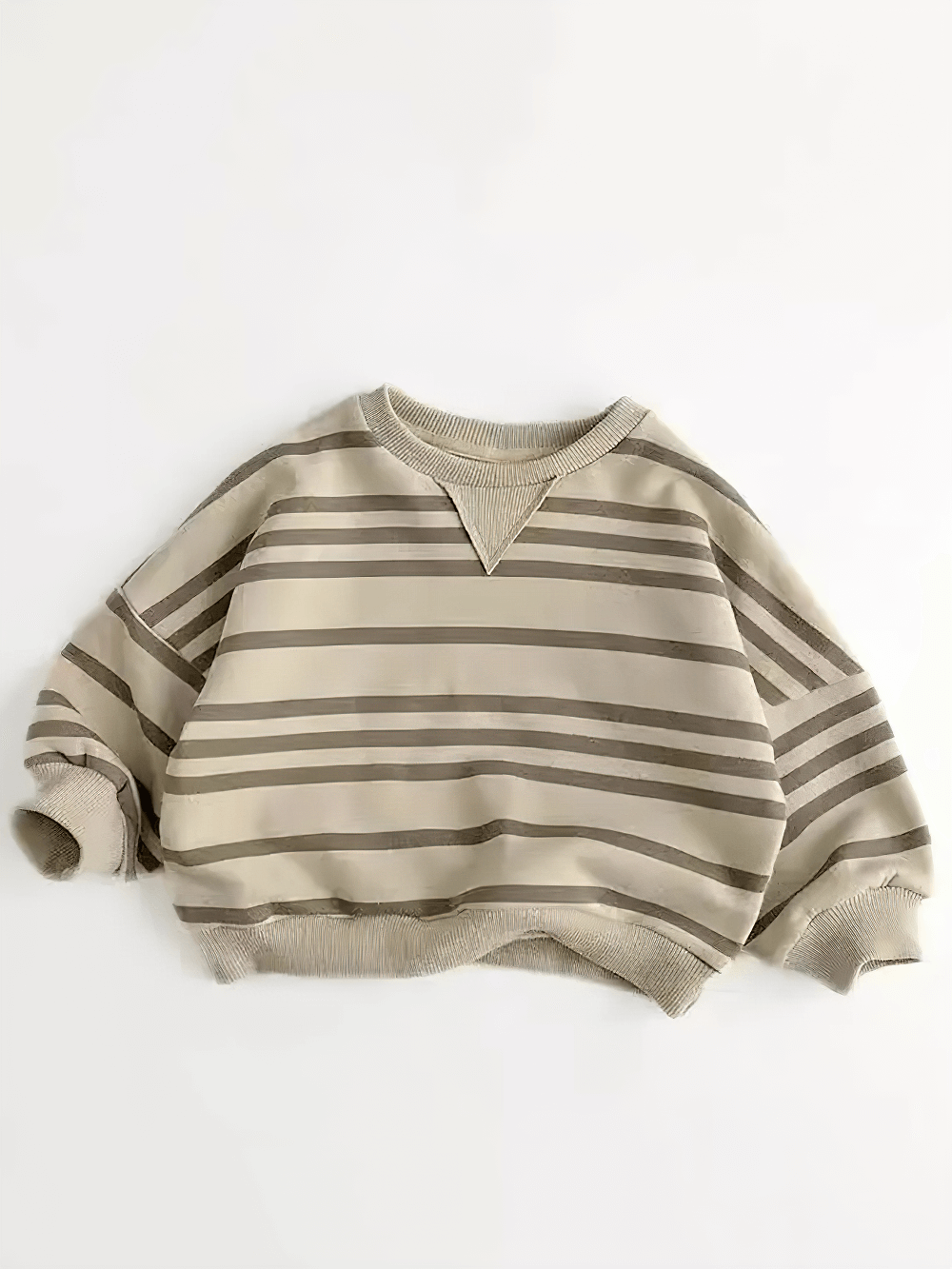 Striped Sweatshirt with Ribbed Cuffs - SF3553, kids' V-neck striped sweater in neutral tones with stretchy ribbed cuffs and relaxed fit